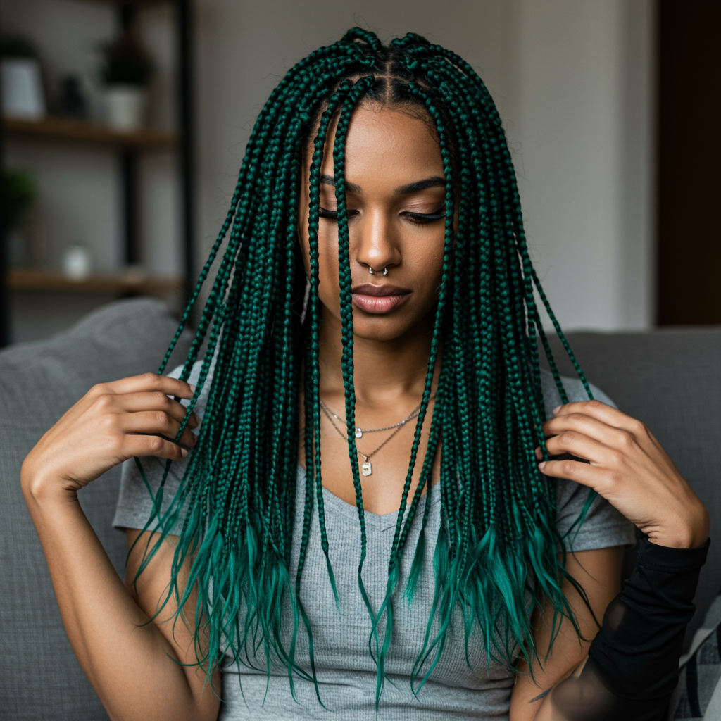 13 Cozy Deep Emerald Box Braids To Try in 2025
