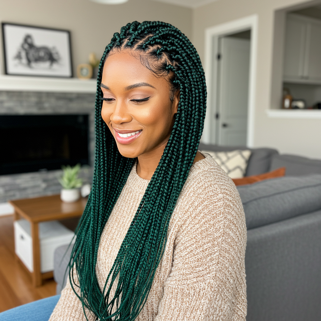 13 Cozy Deep Emerald Box Braids To Try in 2025