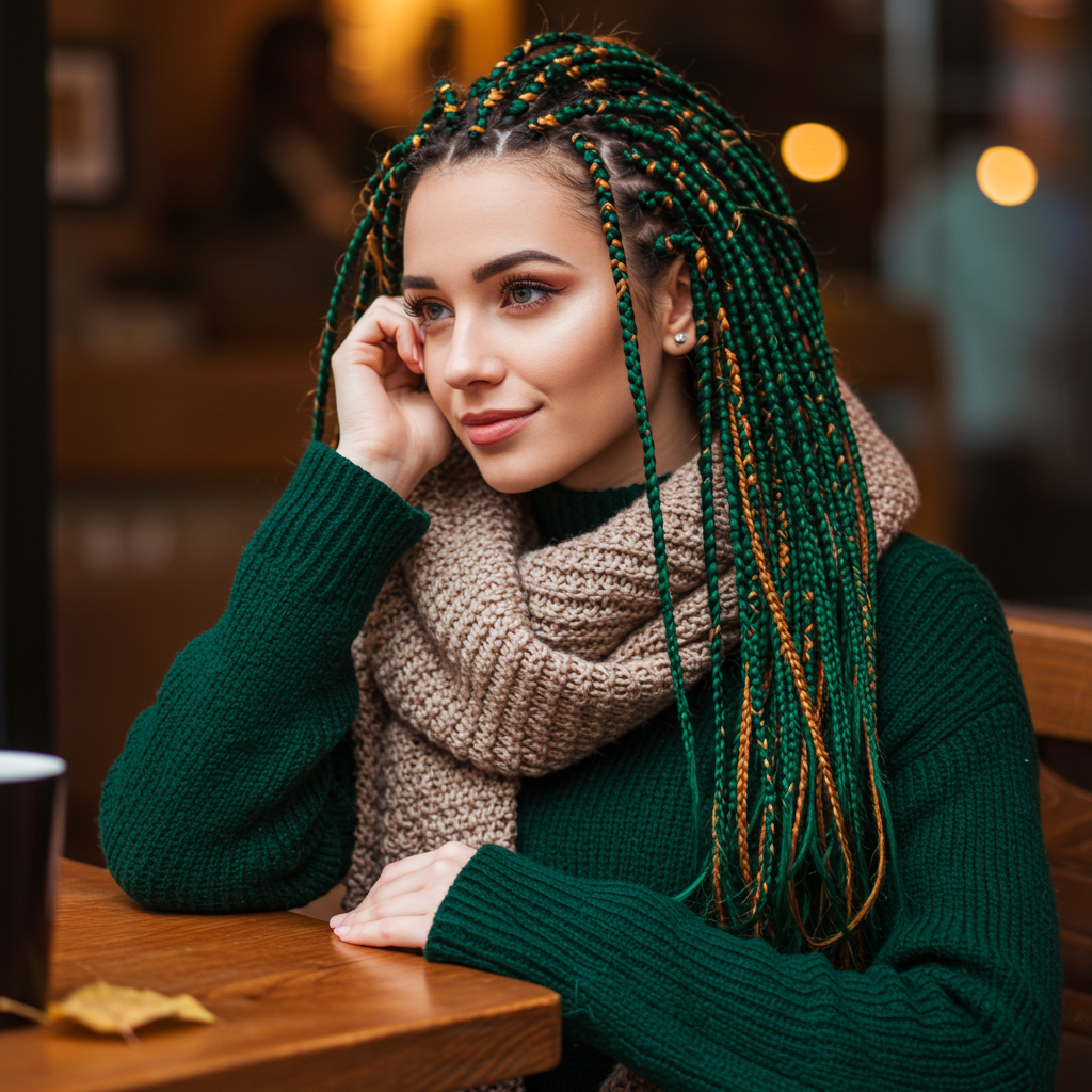 13 Cozy Deep Emerald Box Braids To Try in 2025