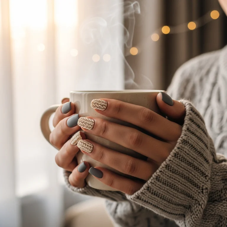 Cable Knit Nail Design with Textured Finish