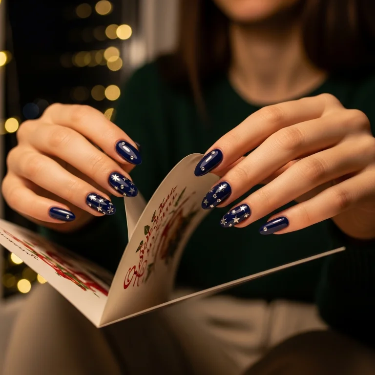 Midnight Blue Nails with Constellation Details