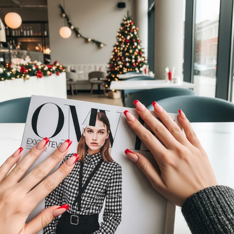 Red Crescent Nails with Nude Base