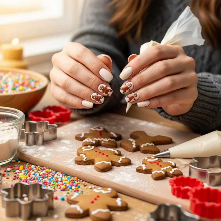 Gingerbread Nail Art with Cookie Details