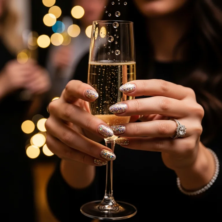 Frosted Tip Nails with Winter Glitter