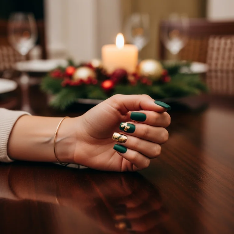 Emerald Manicure with Gold Leaf Accents