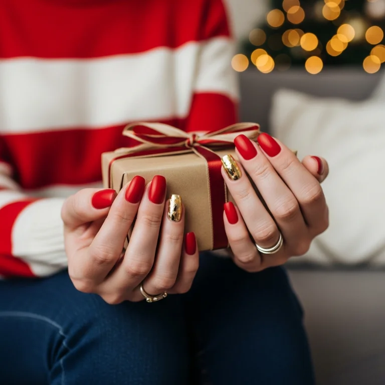 Matte Red Manicure with Gold Foil