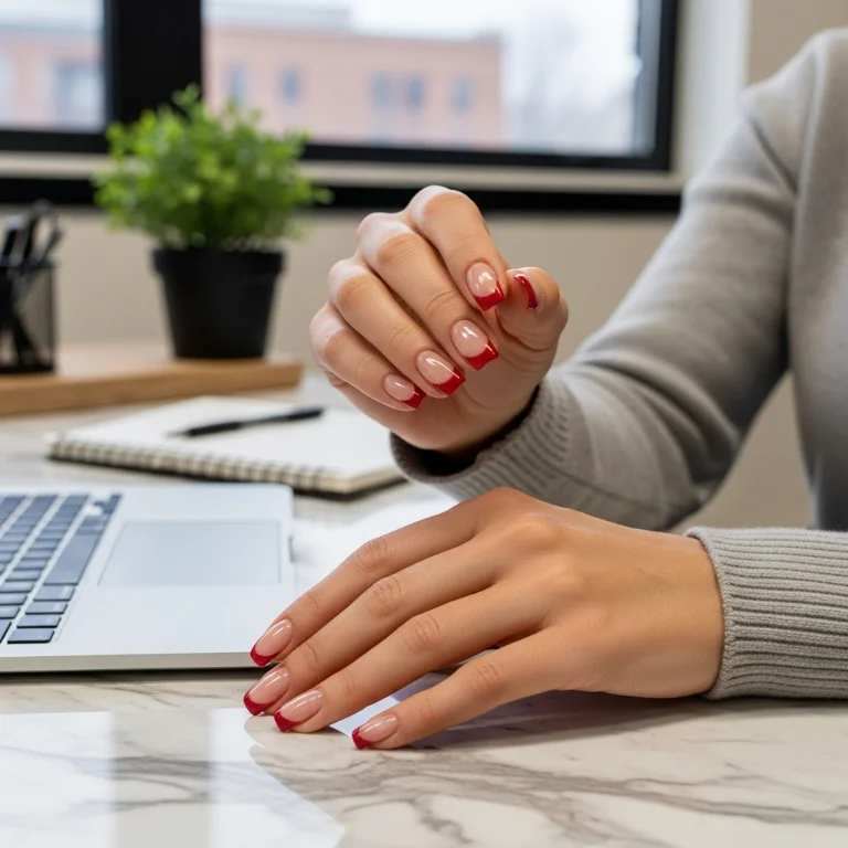  Red French Tip Nails with Modern Twist