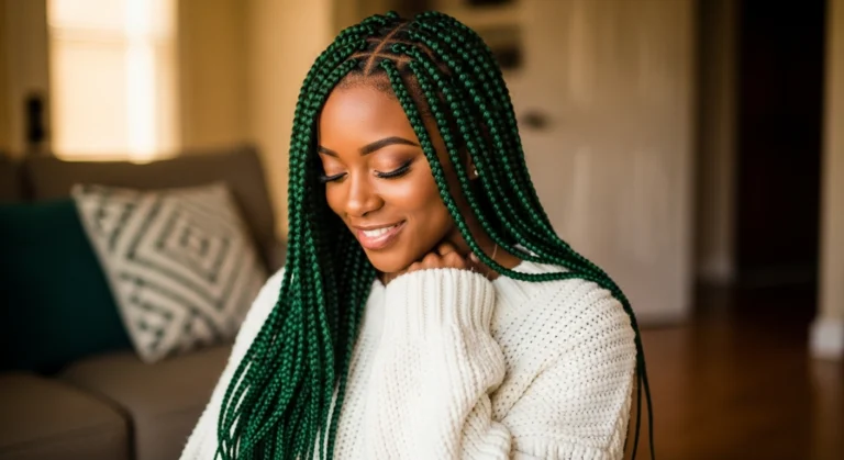 13 Cozy Deep Emerald Box Braids To Try